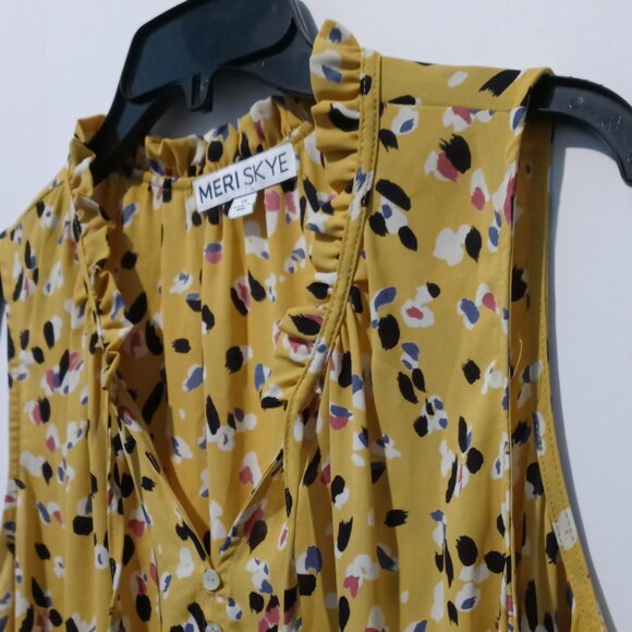 MERI SKYE Women's Yellow Printed Ruffle V-Neck Tank Top Size 1X - Picture 4 of 9